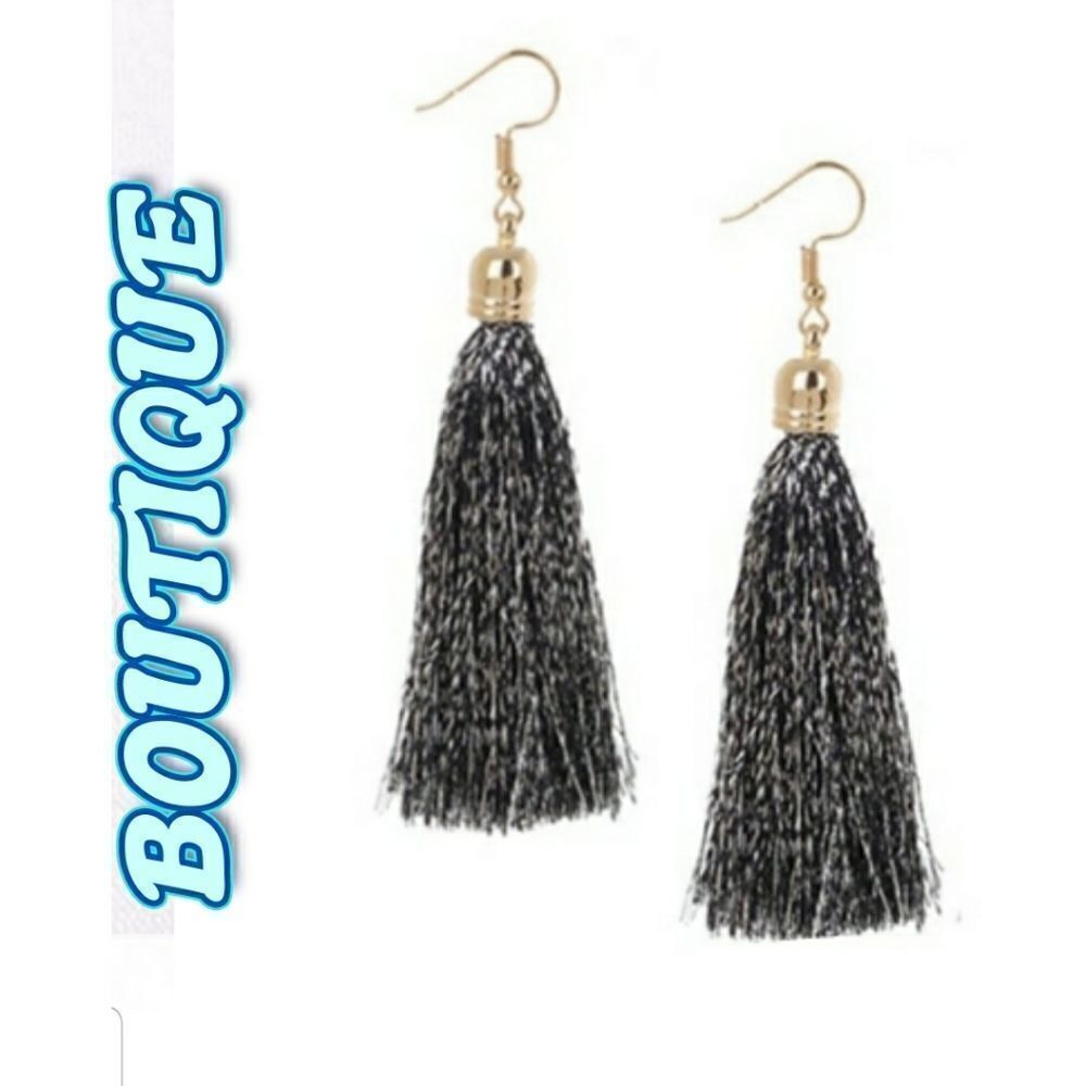 Black and silver tassel earrings (raiders fans)
